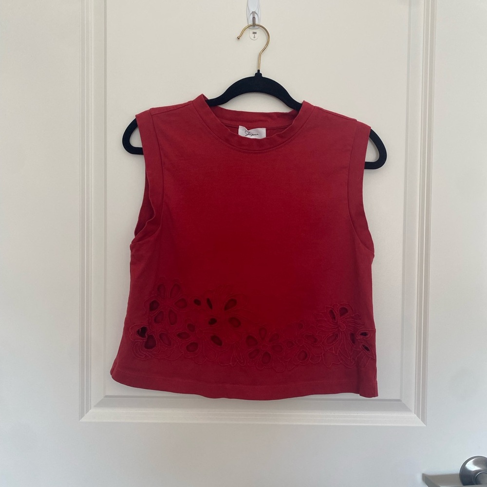 Red Floral Cutout Top
